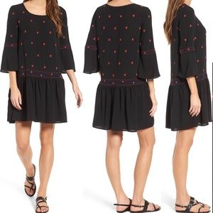 Embroidered flare sleeve dress